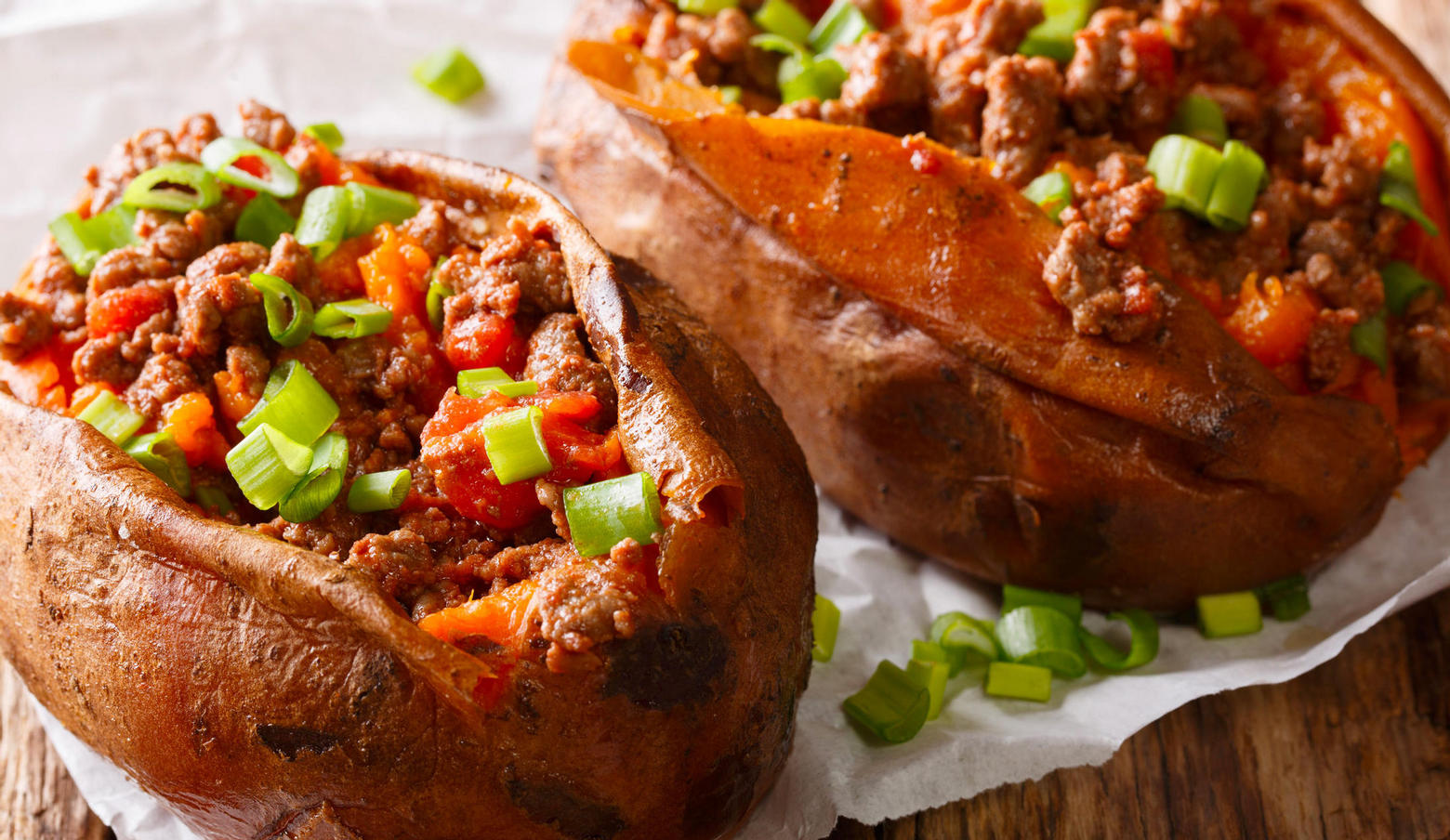 Stuffed sweet potato with chile topping